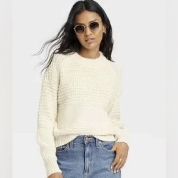 Universal Thread Ivory Cream Cotton Blend Chunky Knit Pullover Sweater Sz M - Picture 1 of 15